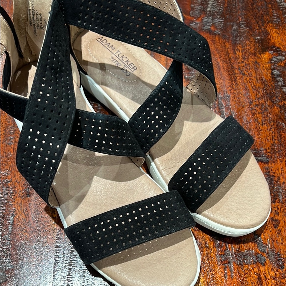 Adam Tucker Black Sandals with Perforated Design